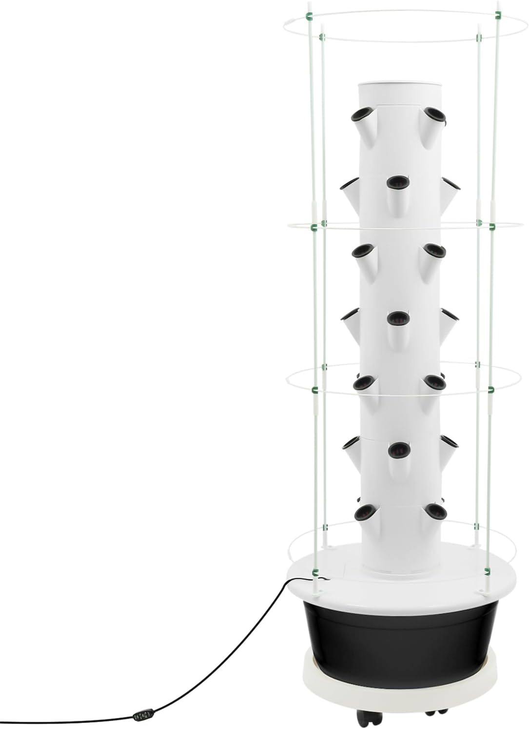 Hydroponic Growing System Kit, Vertical Hydroponic Tower with Climbing Trellis, Indoor & Outdoor Herb Garden, Vegetable Tower with 28 Planting Pods for Tomatoes,Strawberries (White and Black)