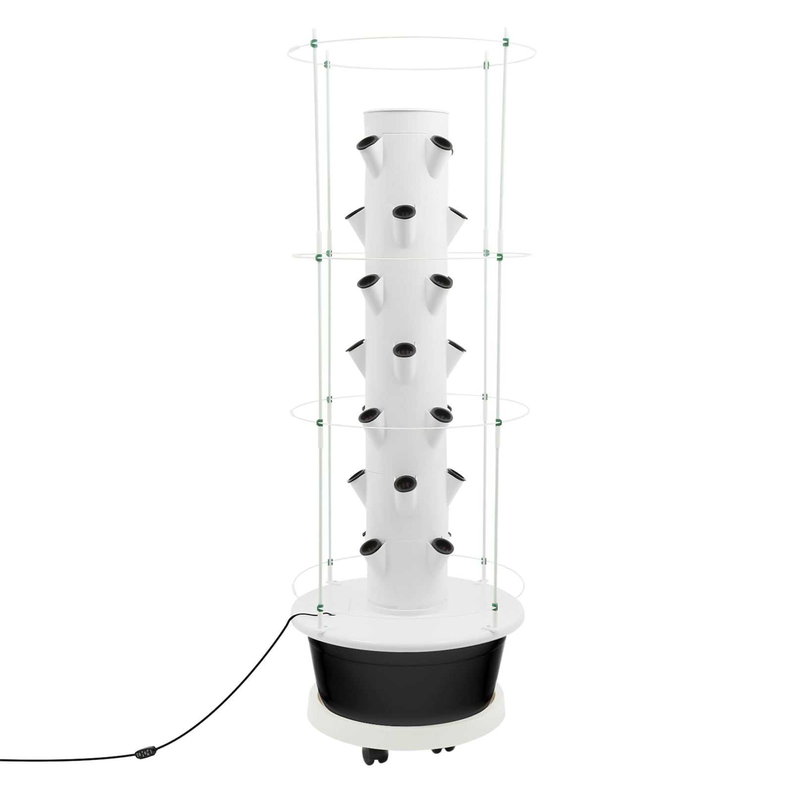 Hydroponic Growing System Kit, Vertical Hydroponic Tower with Climbing Trellis, Indoor & Outdoor Herb Garden, Vegetable Tower with 28 Planting Pods for Tomatoes,Strawberries (White and Black)
