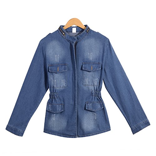 QZUnique Women Denim Jacket Casual Slim Long Sleeve Jean Jacket Plus Size Girls Short Denim Coat Outwear US XL