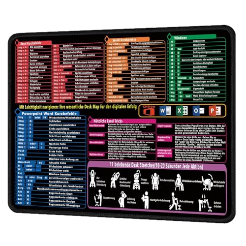 XIONGXIAOZHI Mauspad 210*260*2mm Excel Schreibtischunterlage mit Word PPT Rutschfeste Klein Exel Mauspad Deutsch Excel Shortcuts Unterlage Deutsch Bürozubehör für PC Büro Laptop Arbeit Studium Zuhause