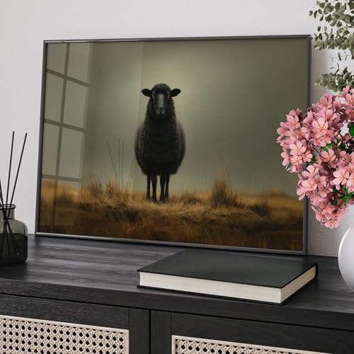 Toile mouton noir paysage champêtre rustique 50 x 75 cm - 4