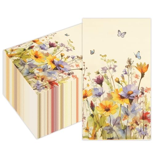 Serviettes en papier fleurs sauvages jetables de salle de bain pour mariage (lot de 100)