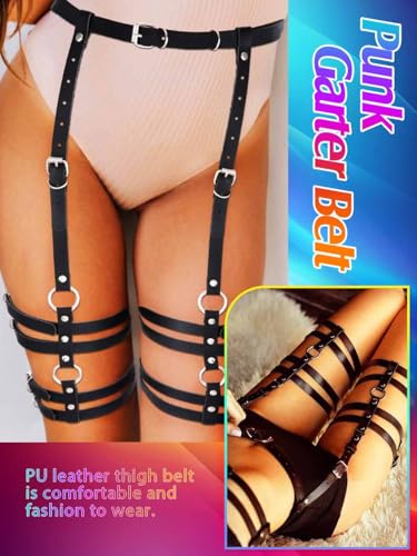 COSYDAYS Black Thigh Garter Belt Punk Leather Leg Harness Thigh Straps for Women2