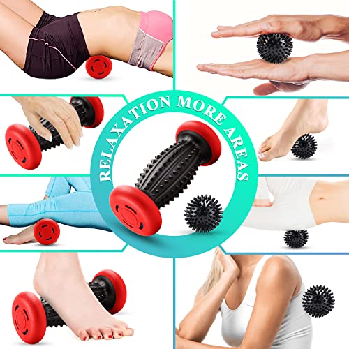 Hofason Foot Roller Massage Ball For Plantar Fasciitis Relief, Foot Arch Pain, Myofascial Pain And Body Muscle Pain, Foot Massager Reflexology Tool, 1 Foot Massage Roller & 2 Spiky Balls (Black Red) #TOP4