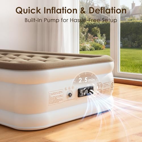 Image of Air Mattress Twin XL (Extra Long) with Built-in Pump - 18 inch Raised Inflatable Bed with High Speed Built-in Pump, colchon inflable, Carry Bag, Cozy Guest Air Bed for Sleepovers, Glamping, Moving