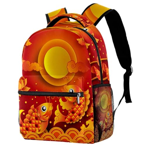Sac à dos d'école carpe chinoise lotus rouge pour ado et fille