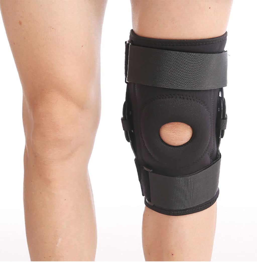 Rodillera presurizada Ajustable con bisagras, con estabilizadores Laterales y Almohadillas de Gel para la rótula, Ayuda a la recuperación, Artritis, Baloncesto, Correr, Senderismo.