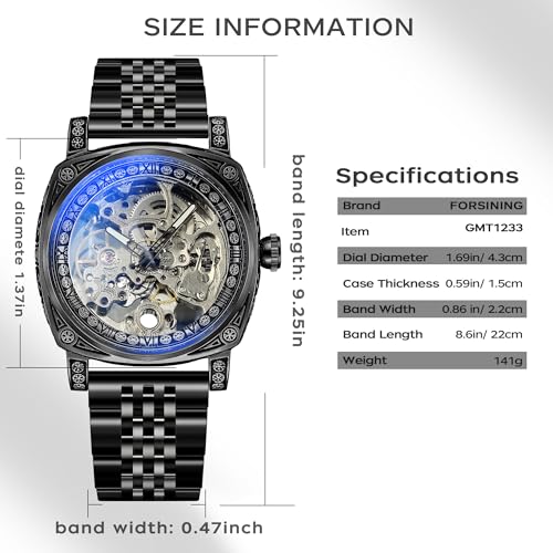 Image of FORSINING Fancy Watches for Men, Square Retro Mechanical Watch Self-Wind Carved, Gear Movement Golden Skeleton Automatic Watches Vintage Leather Strap Wrist Watch