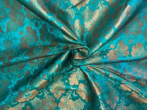 Tissu brocart jacquard doré métallisé vert d'eau de largeur 111,8 cm référence BRO816