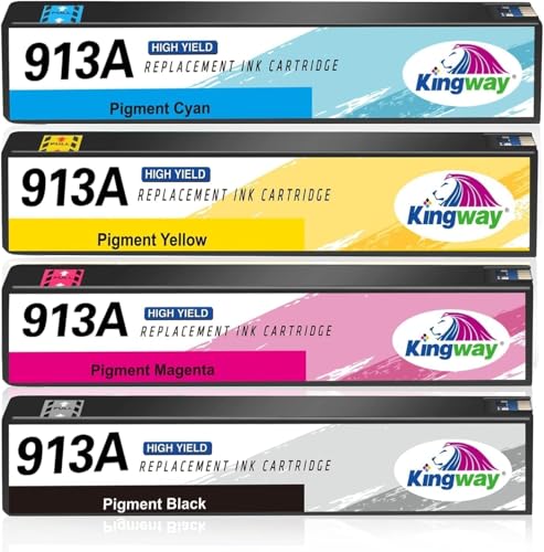 KINGWAY 913A - Cartuchos de tinta compatibles con HP 913A HP 913A, color negro, cartuchos para HP PageWide Pro 477dw 477dn 377dw 377dn 352dn 452dn MFP 477dw MFP 552dw 577dw 577z P55250dw (4 unidades)