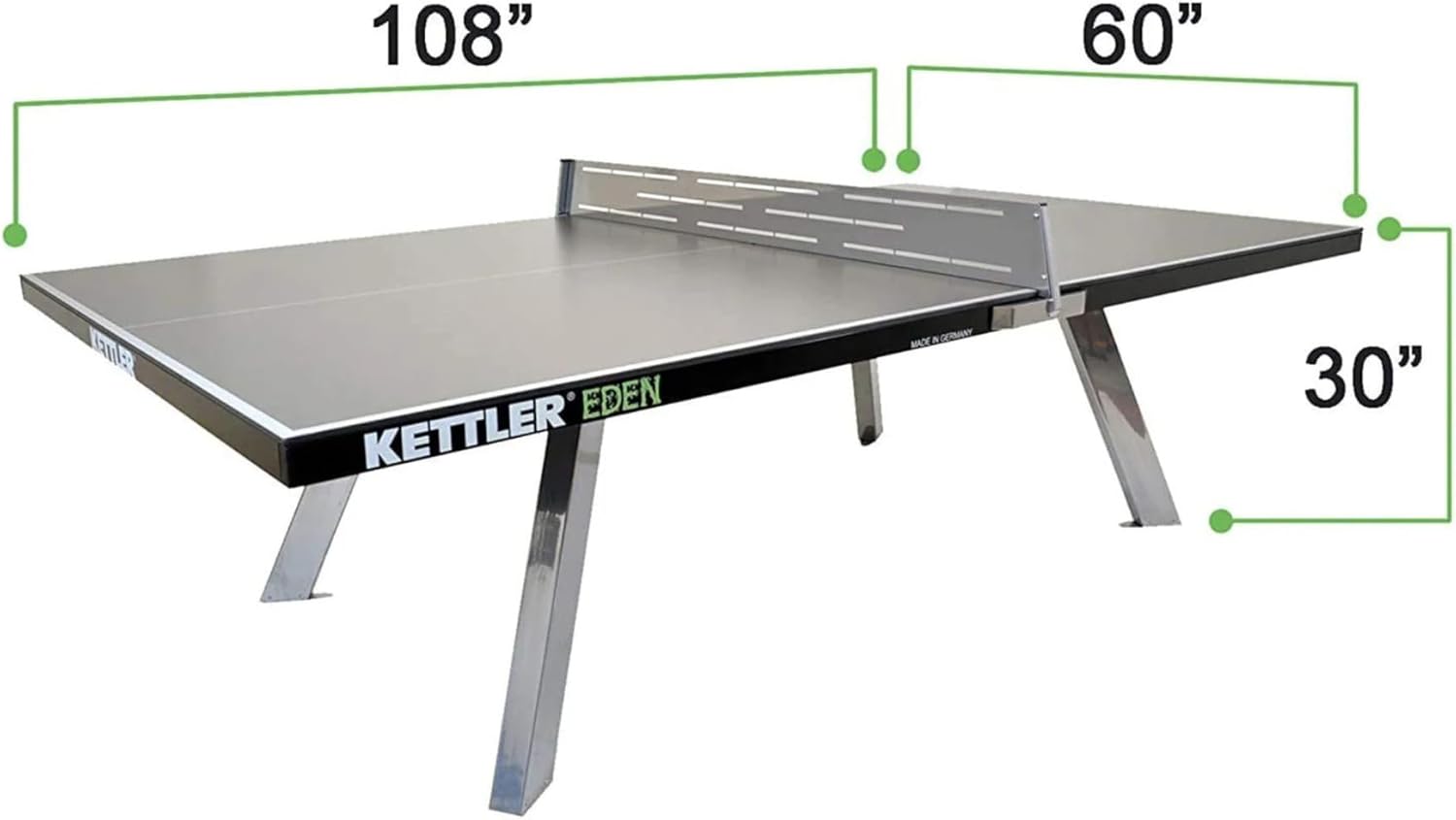 KETTLER Eden Weatherproof Stationary Outdoor Table Tennis Table with Galvanized Steel Legs and Permanent Net and Post System