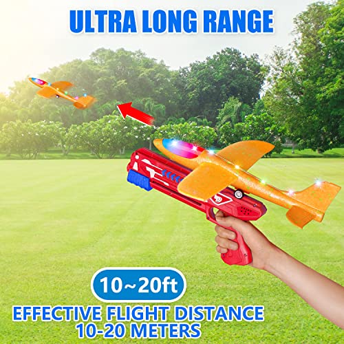 image for FunMas LED Light Airplane Launcher Toy Set with 3 Airplane, Foam Glide
