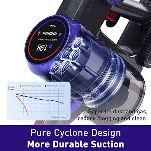 Nicebay Cordless Vacuum Cleaner, 25Kpa Suction 280W Brushless Motor Cordless Stick Vacuum, Digital Touchscreen Up To 50Min Runtime, 4 In 1 Lightweight Vacuum For Home Pet Hair Carpet Hard Floor #TOP3