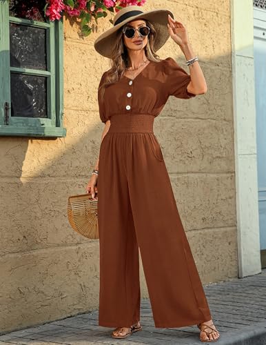 Womens Jumpsuits Short Sleeve V Neck Dressy Casual Wide Leg Pants Romper 2026 Summer One Piece Outfits - Image 5