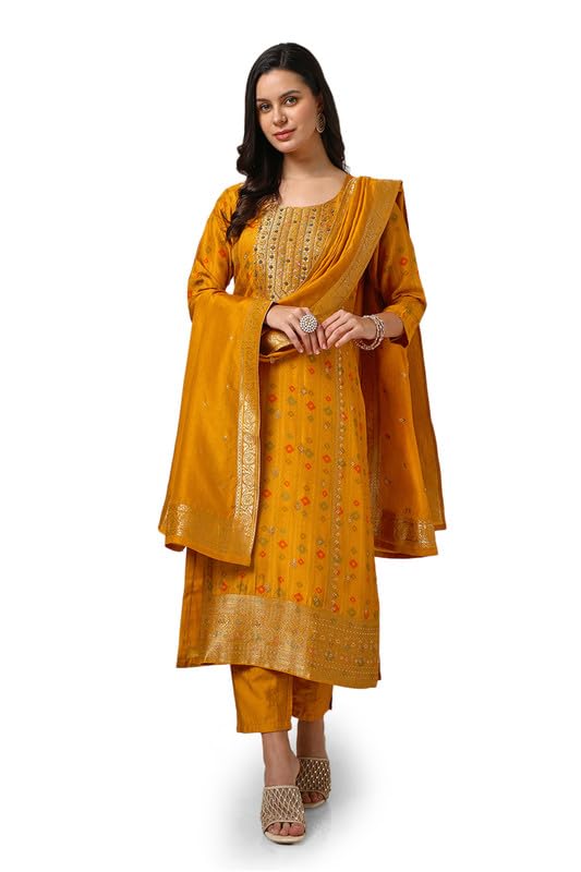 soch Womens Mustard Brocade Suit Set With Beads And Stones-picture-19