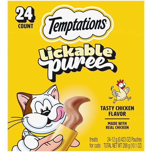 Temptations Creamy Puree Squeezable Lickable Cat Treats Wet Cat Treats with Chicken 0.42 oz. Tubes 24 Count