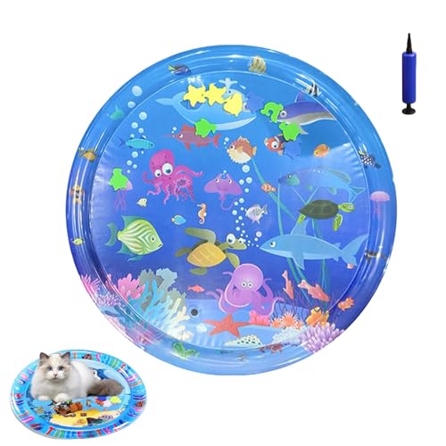 Ocean Breeze Splashland for Cats, Pet Water Bed, Interactive Sensory Pad with Floating Fish, Cooling Mat for Dogs/Cat, Cool and 