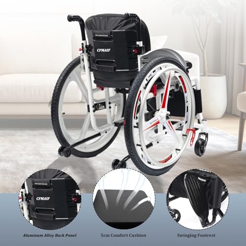 Image of Portable Aluminum Folding Wheelchair, Lightweight Manual Sports Chair with Anti-Tipper, Quick Release Rear Wheels(A,40cm /15.7in Seat)