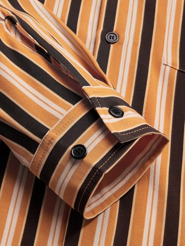Hardaddy Men's Classic Color Contrast Striped Shirt Long Sleeve Casual Button Down Shirts Blouse4
