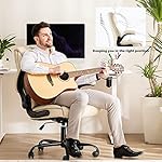 Office Chair - Ergonomic Executive Computer Desk Chairs with Adjustable Flip-up Armrest, Swivel Task Chair with Lumbar Support, Strong Metal Base, PU Leather, White - Image 2