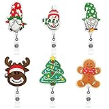 Christmas Felt Nurse Badge Reel Retractable Cute Badge Holder with Alligator Clip Santa Claus Dwarf Christmas Tree Snowman Elk Name ID Felt Badge Holders for Nurse Doctor Teacher