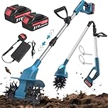 Cordless Tiller,21V Electric Tiller with 2 Battery,Foldable Soil Turner with Adjustable Handle,Garden Soil Cultivator Rotavator,20cm Working Width, 16cm Depth,for Soil Cultivation Lawns Gardening