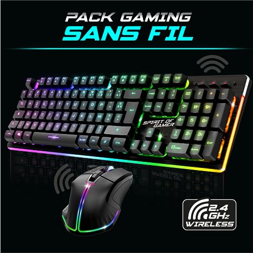 Spirit of Gamer, Pack Clavier Souris sans Fil Gamer Rechargeable RGB, Structure Aluminium, AZERTY FR Rétroéclairé, Gaming Keyboard Semi Mécanique, Wireless Mouse 4800 DPI, PS4/PS5, PC, Xbox, Noir – Image 3