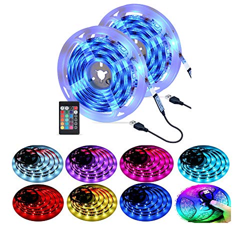 Wigbow 26.2 Ft / 8M Multi-Colour Flexible 5050 RGB USB LED Strip Light with 5v USB Cable and Mini Controller for TV/PC/Laptop Background Lighting