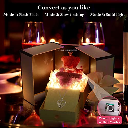 Wildlove Birthday Gifts For Mom, Moss Bear With Three Pink Roses Preserved Flowers Gift Box, Mom Birthday Gifts From Daughter Or Son, Mothers Day Valentines Day Christmas Mom Gift Ideas #TOP1