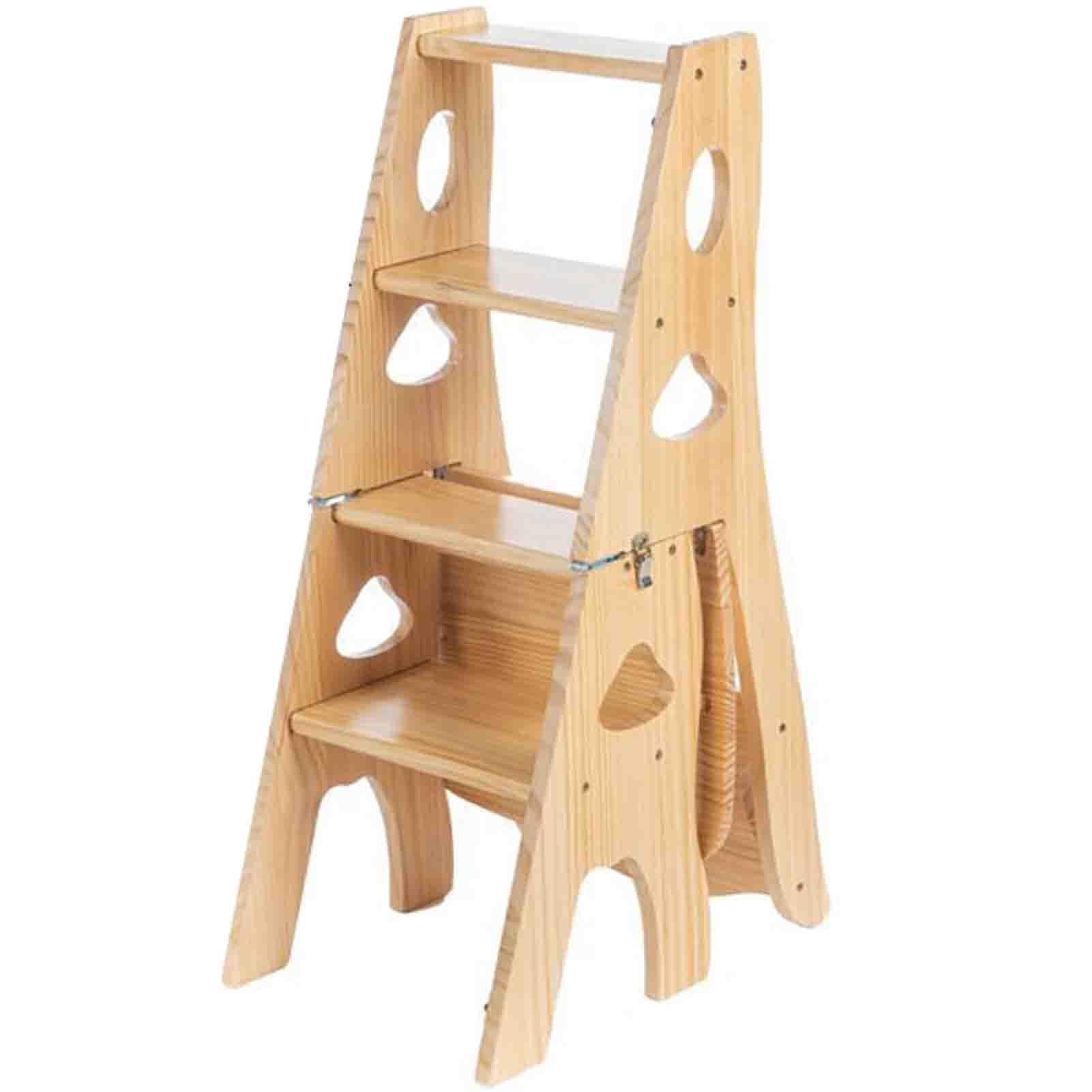 WQPMNYG Folding chair Deformable ladder and chair Multi-functional folding ladder and chair Wooden four ladder stool Household ascending chair Sturdy structure Safe and durable Strong load bearing N