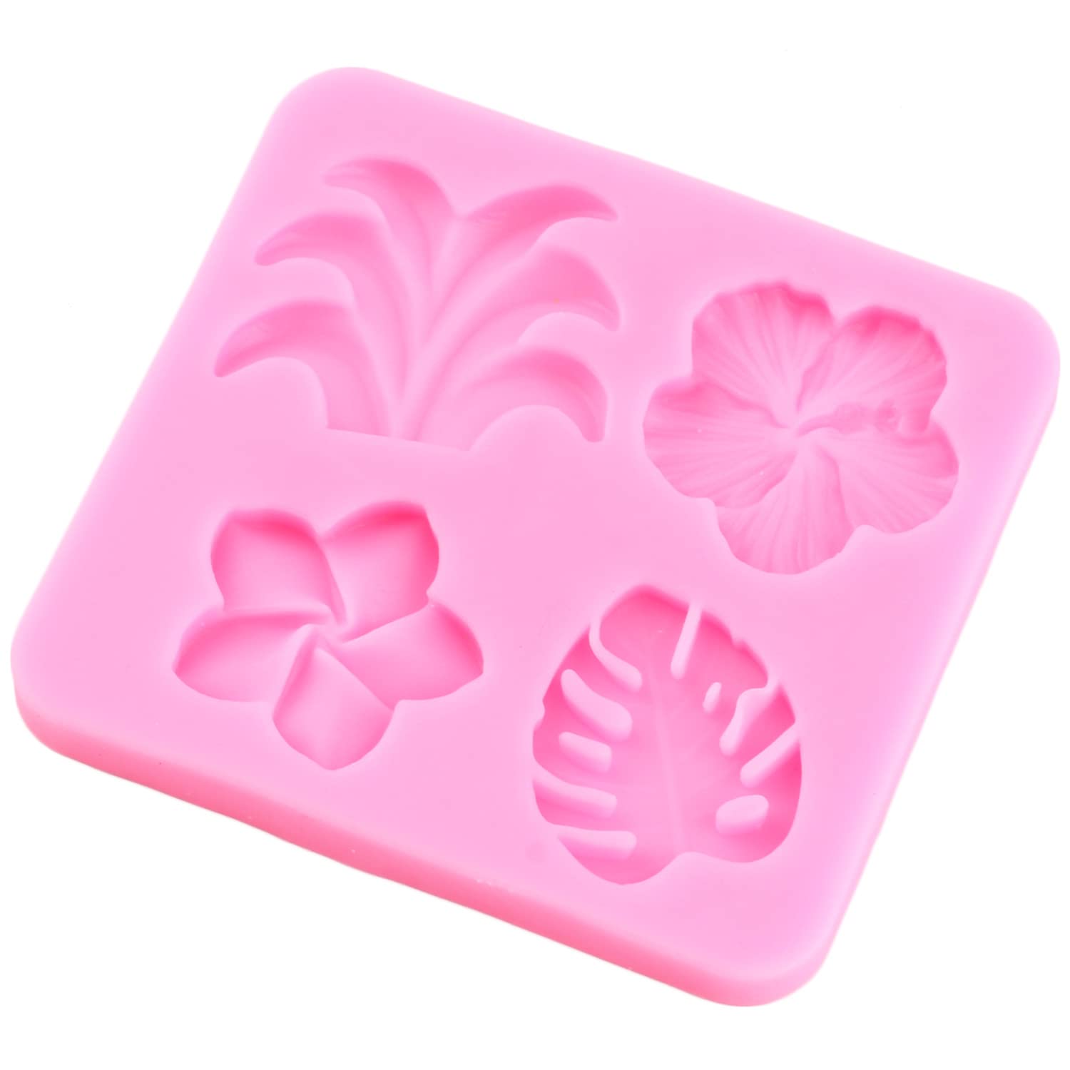 XMOLDNMS Tropical Flowers Leaves Silicone Mould Plumeria Hibiscus Flower Monstera Leaf Fondant Moulds for Cake Decorating Cupcake Topper Chocolate Candy Gum Paste Polymer Clay - Image 4