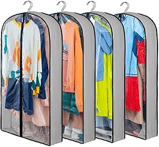 4 Pack Clothes Covers with Zip, 40" (102cm) Garment Bags Clothes Storage Gusseted Suit Covers Protector Bags Breathable Hanging Garment Covers Suit Bag Jacket Coat Covers for Wardrobe (4Pack-100CM)