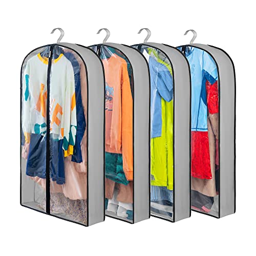 4 Pack Clothes Covers with Zip, 40'' (102cm) Garment Bags Storage Gusseted Suit Protector Breathable Hanging Bag Jacket Coat for Wardrobe (4Pack-100CM)