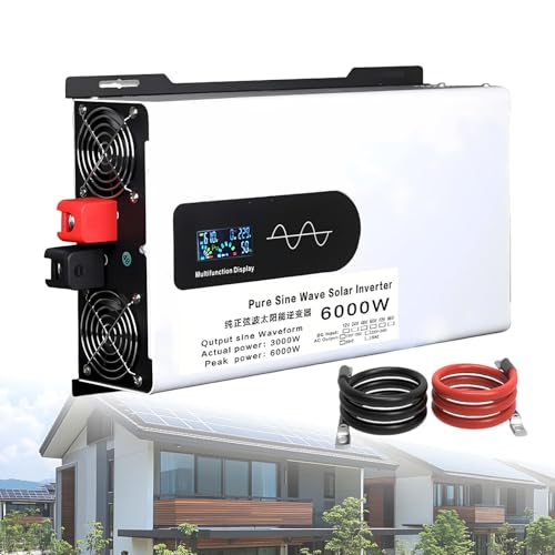Lissontine Inversor Solar Híbrido Mejorado De 6000 W, Inversor De Fase Dividida De 12 V, 24 V, 48 V, 60 V, 72 V CC a 110 V, 230 V CA con Onda Sinusoidal Pura, Inversores En Paralelo 5000W-72V