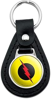 Black Leather The Flash Reverse Flash Logo Keychain