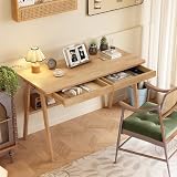 ENPKLUTE Solid Wood Desk with Drawers - 47.2 Inch Writing Desk with Drawers & Storage Shelf, Simple Modern Study Table, Home Office Computer Desks for Bedroom & Home, Natural Boho Desks