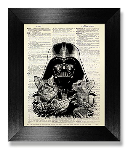 Funny Star Wars Print, Darth Vader with Two Tabby Cats Art Print, Office Wall Decor for Man Woman, Star Wars Gift for Boyfriend Boy Girl Kids Room Decor, Office Gift for Husband Coworker, Movie Poster