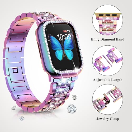 Image of SUPOIX for Apple Watch Band 49mm + Case, Bling Bands for Women (Colorful) | Shiny Metal Bands & 2 Pack Protective Cover Cases for iWatch Ultra 49mm