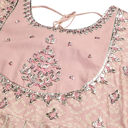 Image of Divena Light Pink Cotton Anarkali Gown Pant set with Net Dupatta