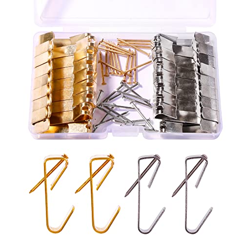 Image of 70pcs 100 lb Picture Hangers, Wall Hanging Kit, Hooks Notch Design with nails on Wooden Drywall for Canvas, Clock, Decoration (Two Colors)