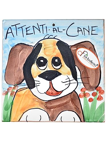 fd-bolletta arredamento e illuminazione Decoración y iluminación de baldosa Decorativa de cerámica cuidada al Perro de Pared Pintada a Mano ma27. Medidas: 15 x 15 x 1 cm.