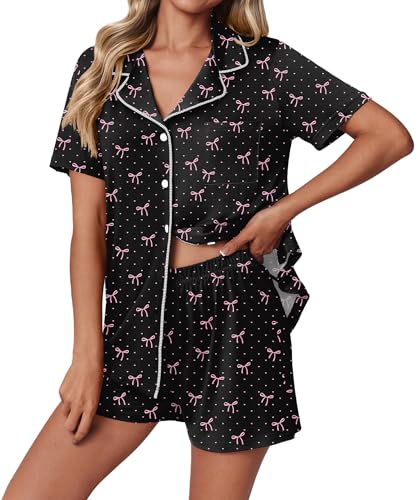 Image of Ekouaer Pajamas Set for Women 2 Piece Pjs Short Sleeve Sleepwear Button Down Lounge Shorts Sets S-XXL