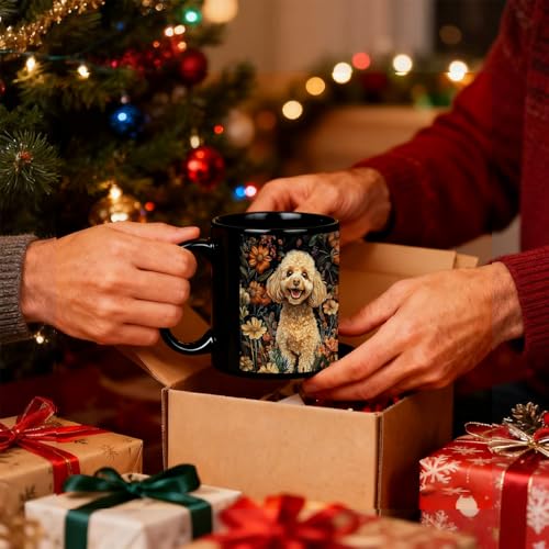 Taza de cerámica con diseño Floral Poodle de 11 onzas miniatura 3