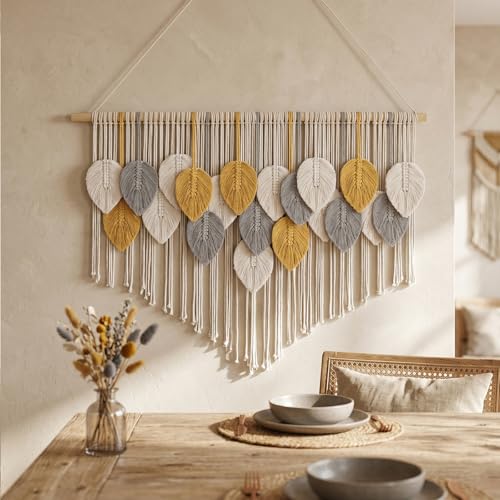Tempospark Large Macrame Wall Hanging, 39" Wx29 L Boho Wall Hanging, Boho Chic Leaves Tassels Tapestry for Bedroom, Living Room, Dining Room, Nursery, Hallway, Balcony - image 2