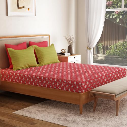 Image of Mytrident Bedsheet for Double Bed Queen Size |90 Inches x 100 Inches | Petal Pop Red
