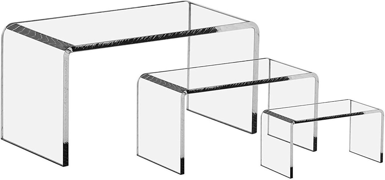 FlanicaUSA 3 Pieces Set - Medium Clear Acrylic Display Riser Set, Acrylic Display Stand
