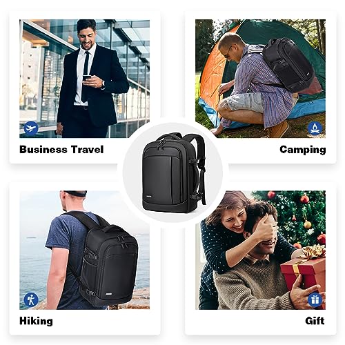 Lekespring Handgepäck Flugzeug für Herren Damen, 17 Zoll Laptop Rucksack Reiserucksack, 30L mit 6 Teilige Kleidertaschen für Urlaub Business Arbeit Reisen, Schwarz