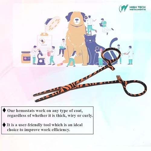Miniatura 7 de Pinzas de hemostato para perros y gatos de 5.5 pulgadas con puntas dentadas STR para cuidado de los oídos, abrazaderas de bloqueo de trinquete