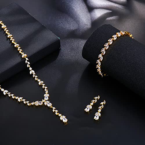 Bridal Wedding Jewelry CZ Set Marquise Teardrop Cubic Zirconia Pendant Necklace and Dangle Earring Bracelet Sets for Women3