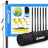 Patiassy Volleyball Net Outdoor Portable Volleyball Set for Backyard with Net Tension Adjuster, Volleyball, Boundary Line and Carry Bag (Blue)